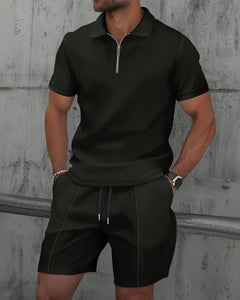 Men’s Zipper Polo Shirt & Shorts Set