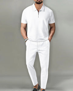 Men’s Zipper Polo Shirt & Shorts Set