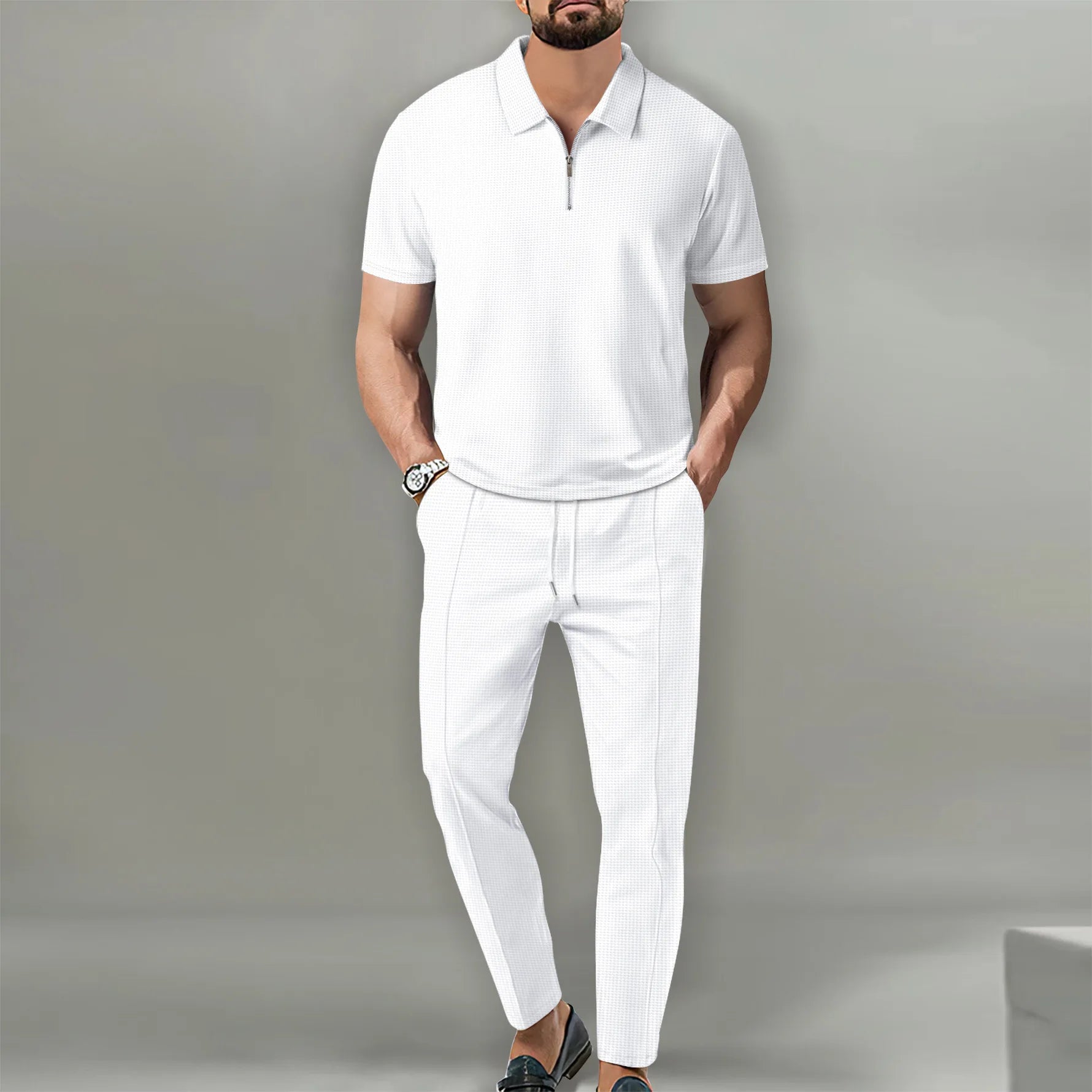 Men’s Zipper Polo Shirt & Shorts Set