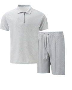 Men’s Zipper Polo Shirt & Shorts Set