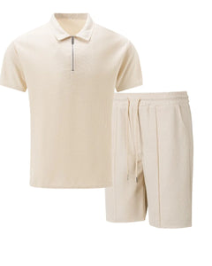Men’s Zipper Polo Shirt & Shorts Set