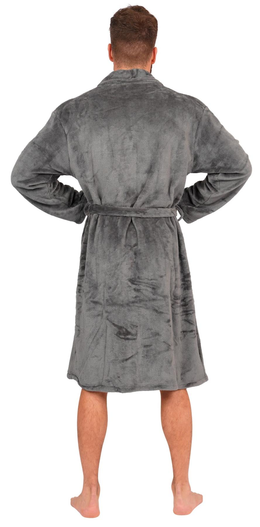 Mens Flannel Fleece Bathrobe Warm Soft Dressing Gown Bath Robe Shawl Collar