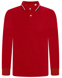 Mens Tipping Pique Polo Shirt Top Long Sleeve Work Collared Casual Office Wear