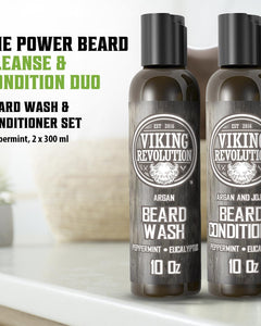 - Beard Shampoo and Conditioner - Natural Beard Wash & Beard Conditioner with Argan & Jojoba Oils - Softens & Strengthens - Gifts for Men - Peppermint & Eucalyptus - 2 X 300 Ml
