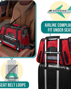 Airline Approved Pet Carrier for Cat, Soft Sided Dog Carrier for Small Dogs, Cat Travel Supplies Accessories for Indoor Cats, Ventilated Pet Carrying Bag Medium Large Kitten Puppy, Small Red