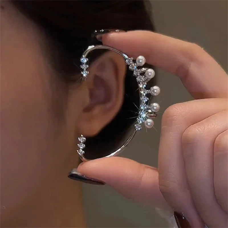 Silver Pearl Ear Cuff – Vintage Crystal Zircon Ear Clip