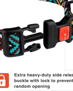 Nylon Dog Collar Aztec Geometric Pattern Ethnic Teal 10-13 Inch