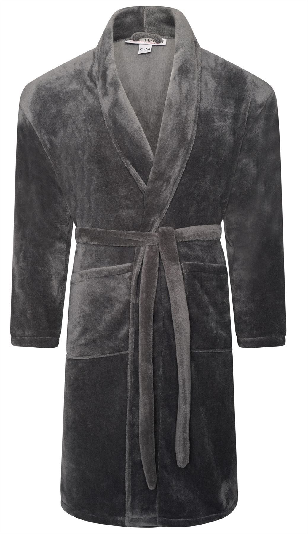 Mens Flannel Fleece Bathrobe Warm Soft Dressing Gown Bath Robe Shawl Collar