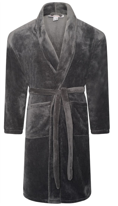 Mens Flannel Fleece Bathrobe Warm Soft Dressing Gown Bath Robe Shawl Collar