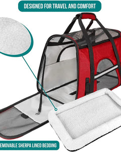 Airline Approved Pet Carrier for Cat, Soft Sided Dog Carrier for Small Dogs, Cat Travel Supplies Accessories for Indoor Cats, Ventilated Pet Carrying Bag Medium Large Kitten Puppy, Small Red
