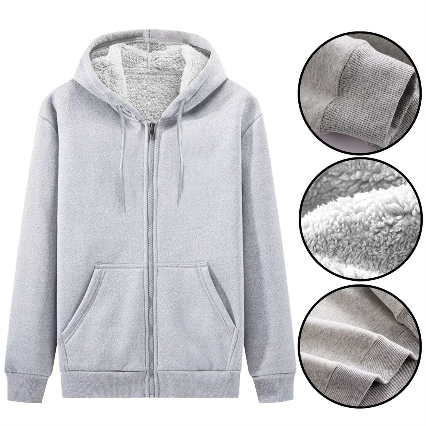 Mens Sherpa Fleece Fur Lined Winter Hoodie Warm Jacket Thick Hooded Full Zip