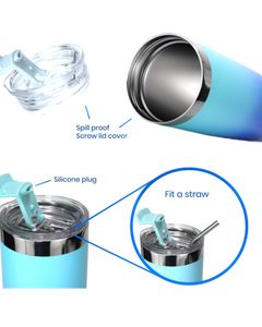 DRINCO® 20oz Insulated Tumbler Spill Proof Lid 2 Straws (SkyBlue)