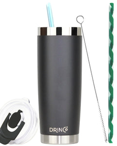 DRINCO®  20oz Insulated Tumbler w/Spill Proof Lid, 2 Straws(Black)