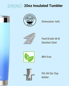 DRINCO® 20oz Insulated Tumbler Spill Proof Lid 2 Straws (SkyBlue)
