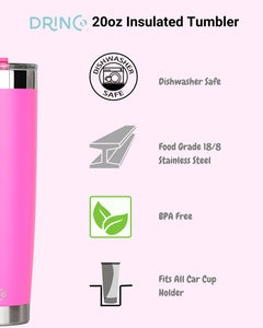 DRINCO®  20oz Insulated Tumbler Spill Proof Lid 2 Straws(Island Pink)