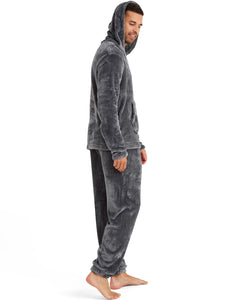 Snuggaroo Mens Soft Fleece Hooded Pjs Pyjama Bottoms Top Loungewear Set