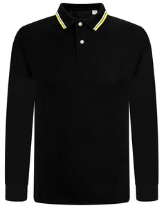 Mens Tipping Pique Polo Shirt Top Long Sleeve Work Collared Casual Office Wear