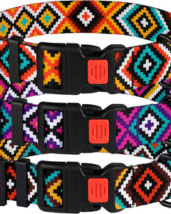 Nylon Dog Collar Aztec Geometric Pattern Ethnic Teal 10-13 Inch