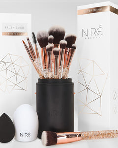 Beauty 15Piece Award Winning Glitter Makeup Brushes: Cute Makeup Brushes Set with Case, Blending Sponge, Cleaner, Guide, Gift Box