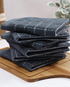100% Cotton Terry Kitchen Dish Cloths, Ultra Soft and Absorbent Dish Towels for Kitchen, Suitable for Drying and Washing Dishes, 6 Pack, 12 X 12 Inches, Dark Grey