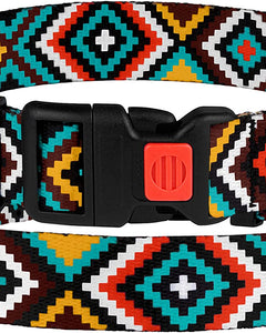 Nylon Dog Collar Aztec Geometric Pattern Ethnic Teal 10-13 Inch