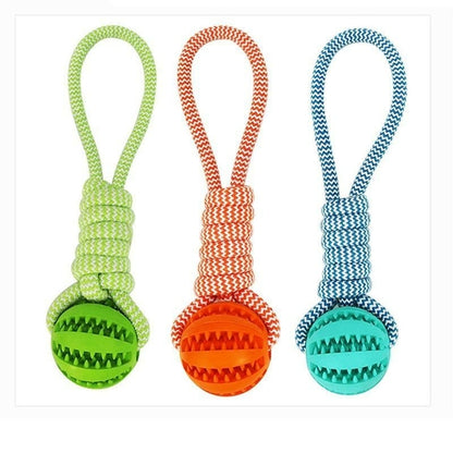 Rubber Ball Chew Toy with Cotton Rope
